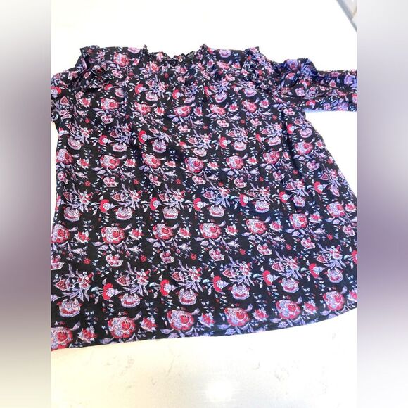 Xirena Lanie Purple Cottage Core Floral Ruffle Silk Blend Long Sleeve Blouse XS - Picture 7 of 11